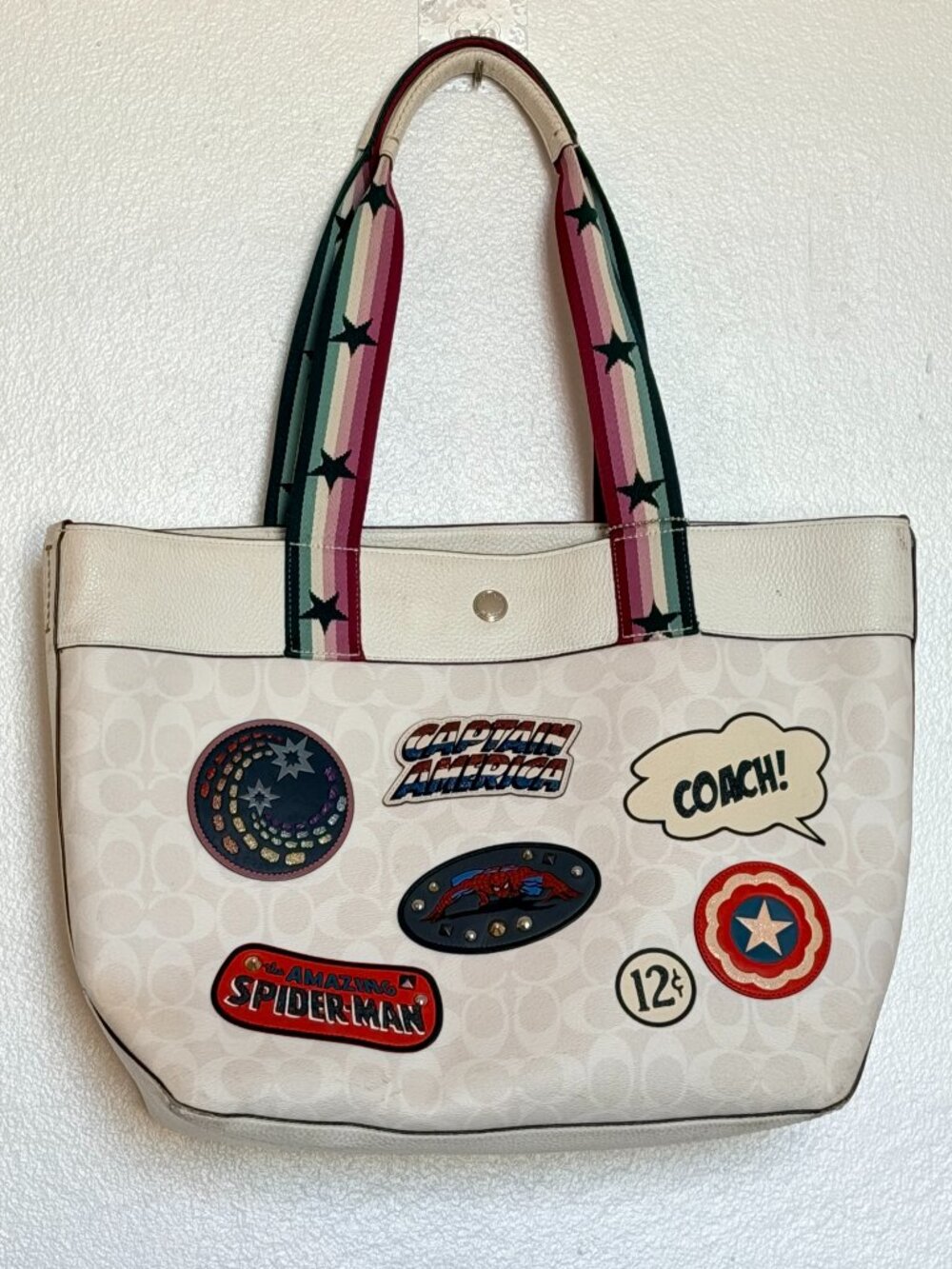 Coach x Marvel Large Tote Bag Stud Spider-Man Captain America
